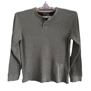 Old Navy Men's Gray Long Sleeve 2 Button Thermal Henley SZ Large